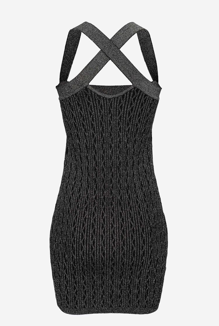 Women's Pinko Ribbed Lurex Mini Dress Black/Silver | Australia-82165739