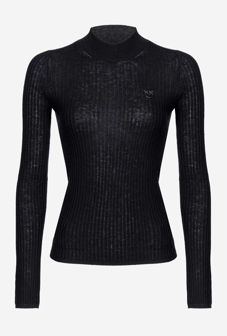 Women's Pinko Ribbed Mock-turtleneck Sweaters Black | Australia-94257369