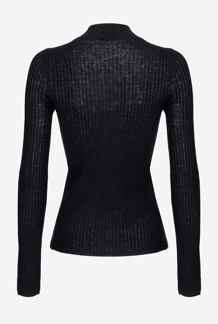 Women's Pinko Ribbed Mock-turtleneck Sweaters Black | Australia-94257369