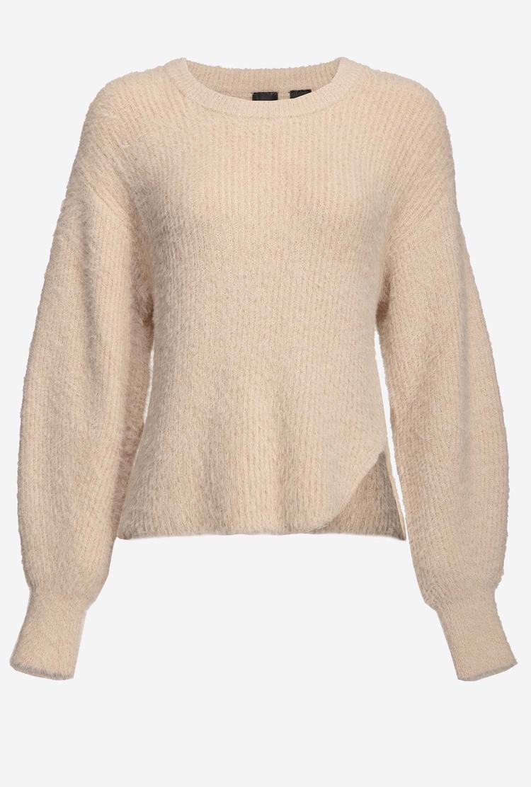 Women's Pinko Ribbed Teddy-effect Pullover Khaki | Australia-01467839