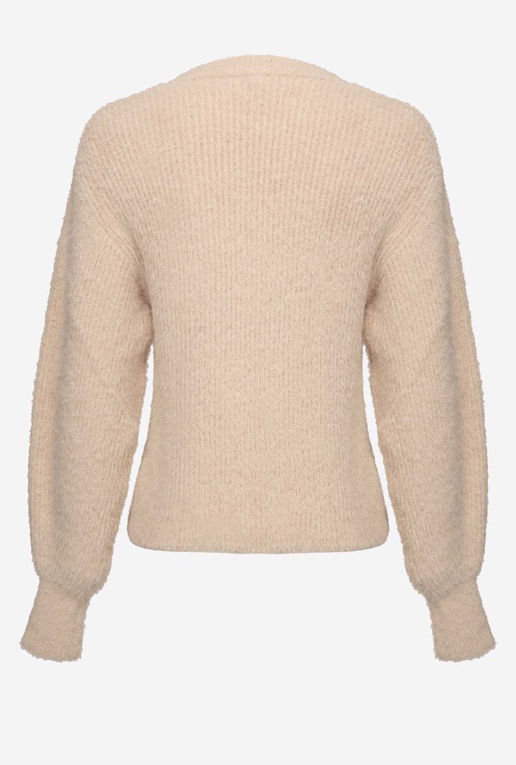 Women's Pinko Ribbed Teddy-effect Pullover Khaki | Australia-01467839