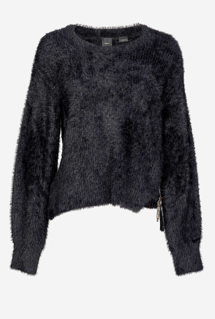 Women's Pinko Ribbed Teddy-effect Pullover Black | Australia-96125349