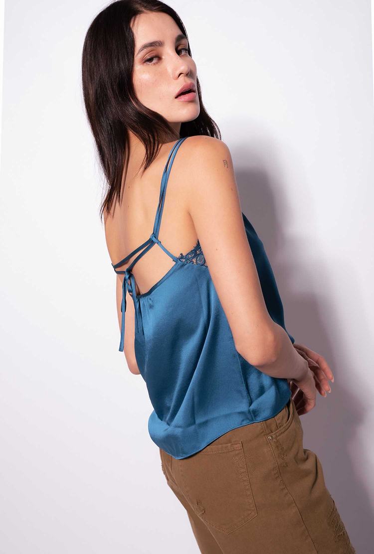 Women's Pinko Satin And Lace Tanks Blue | Australia-48612509