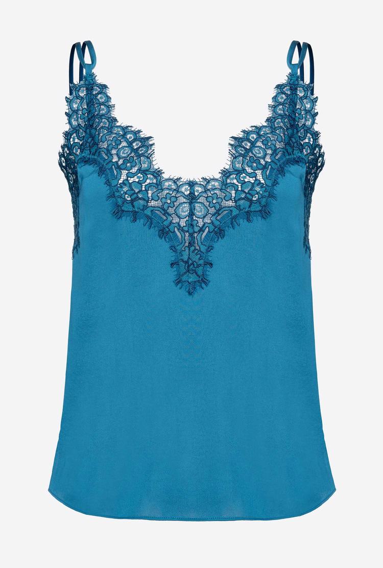 Women's Pinko Satin And Lace Tanks Blue | Australia-48612509