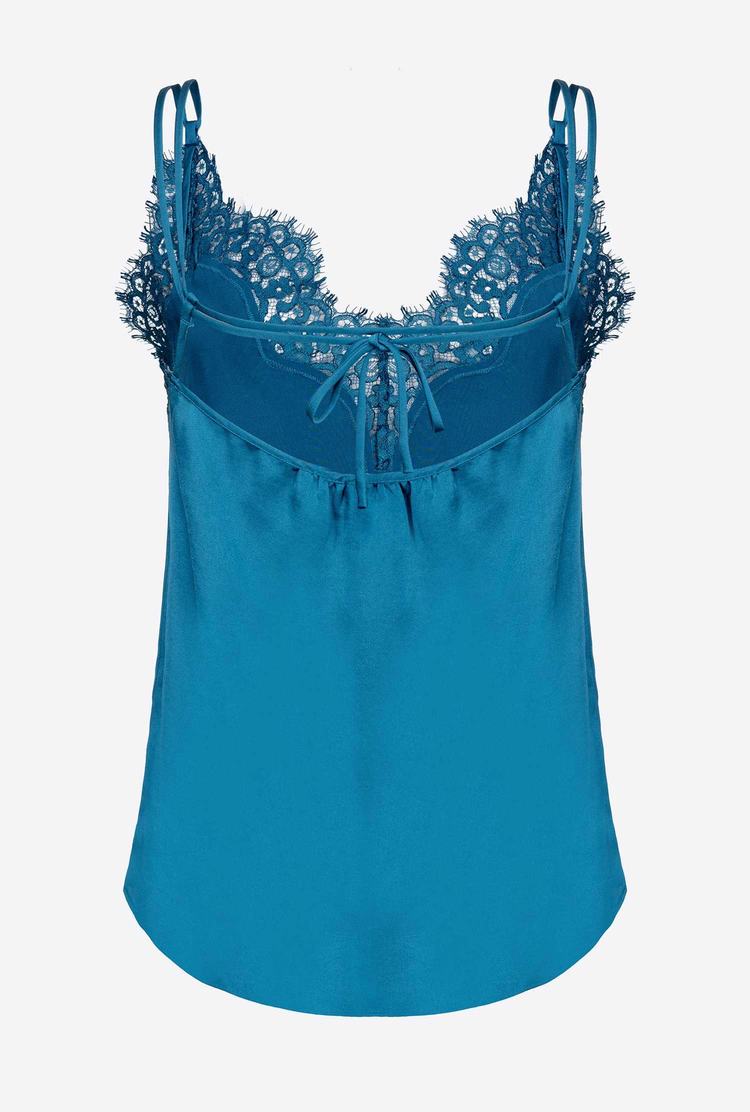 Women's Pinko Satin And Lace Tanks Blue | Australia-48612509