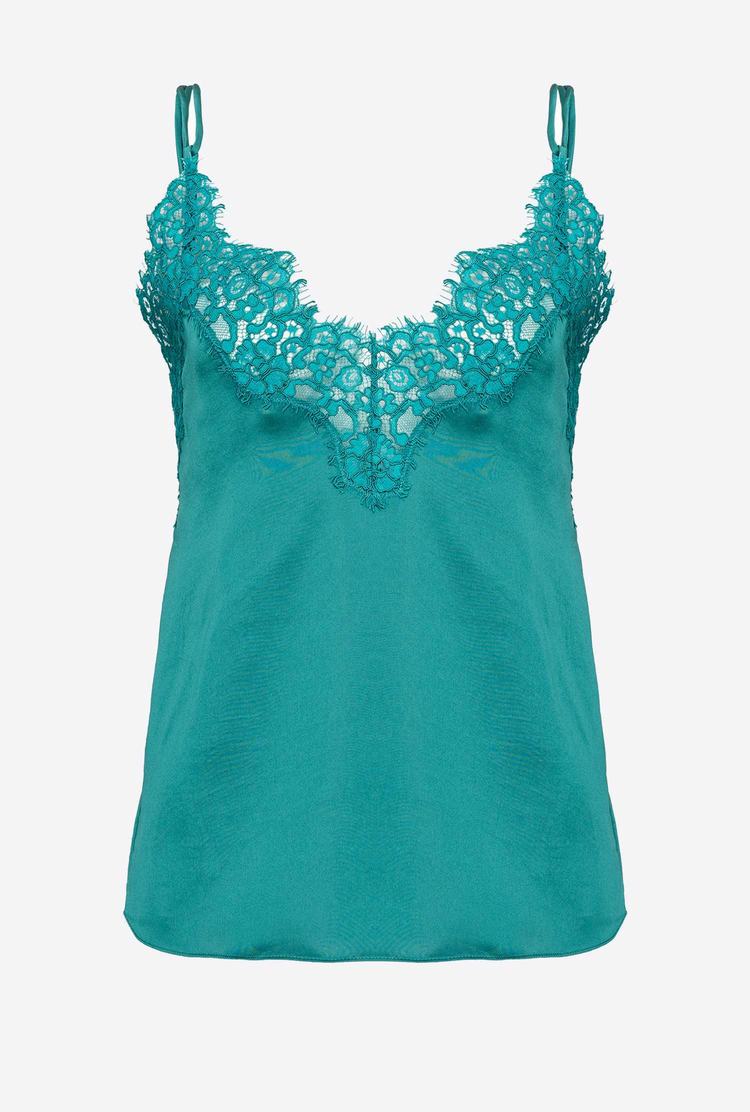 Women's Pinko Satin And Lace Tanks Green | Australia-83796159