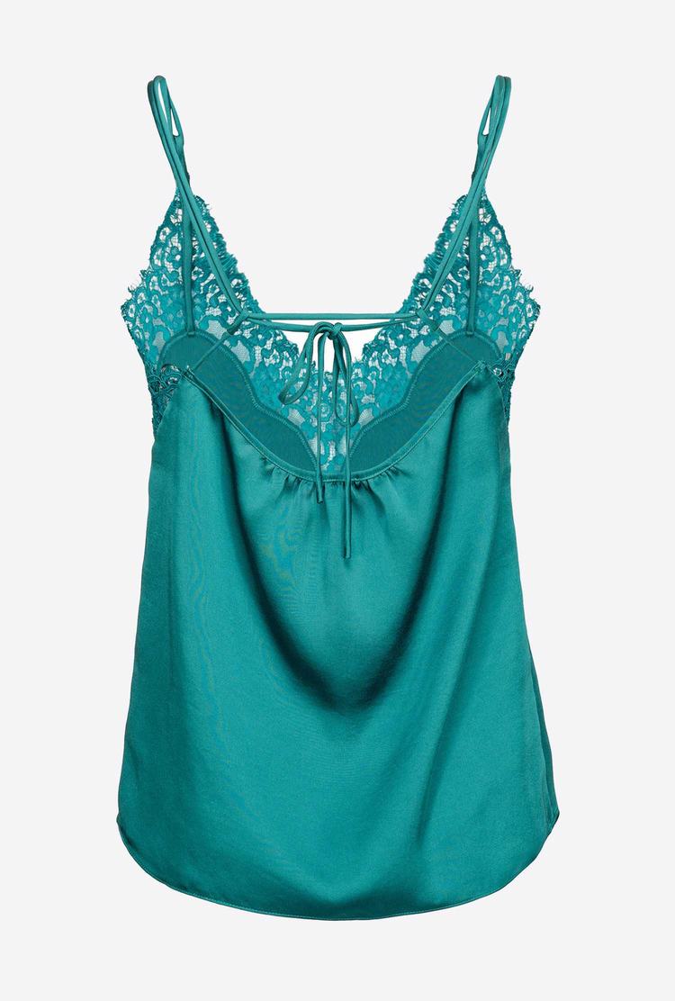 Women's Pinko Satin And Lace Tanks Green | Australia-83796159