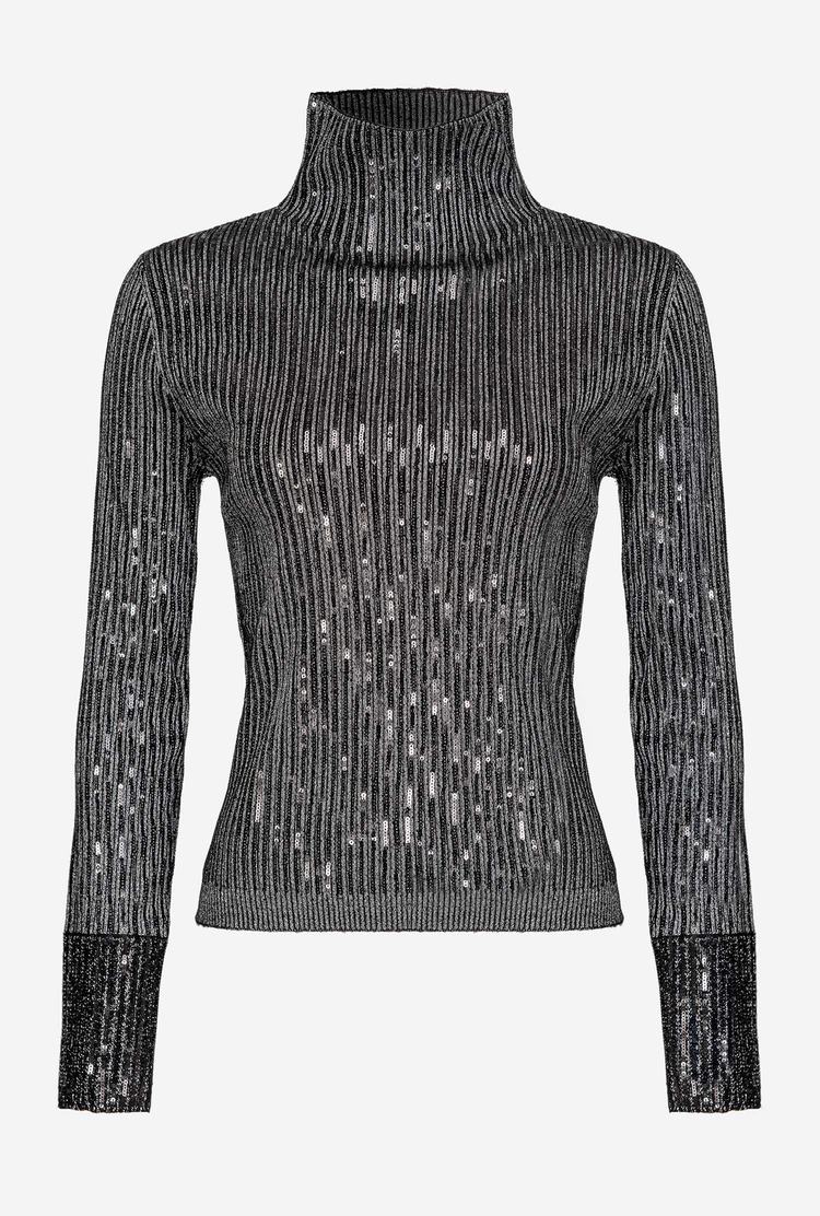 Women's Pinko Sequinned Sweaters Black/Silver | Australia-82973019