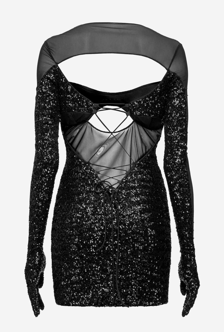 Women's Pinko Sequinned Tulle Mini Dress Black | Australia-56179209