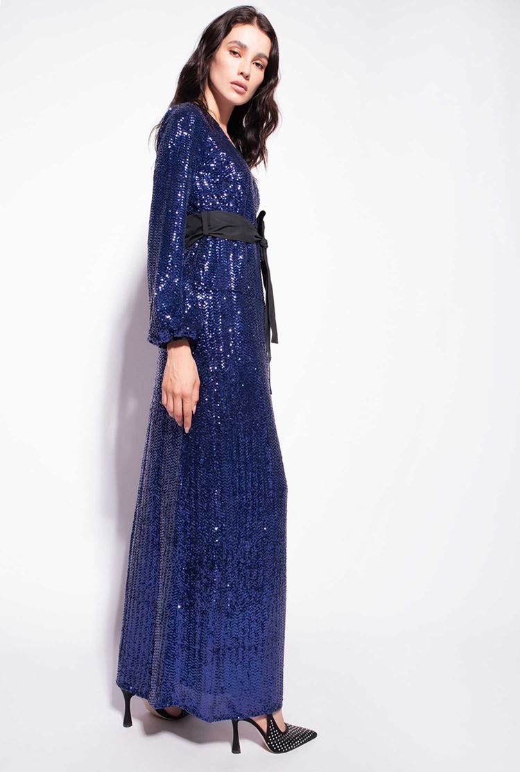 Women's Pinko Sequinned Wraparound Dress Blue | Australia-96401389