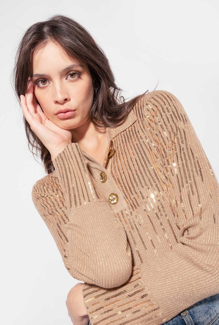 Women's Pinko Sequins Sweaters Brown/Gold | Australia-98034269