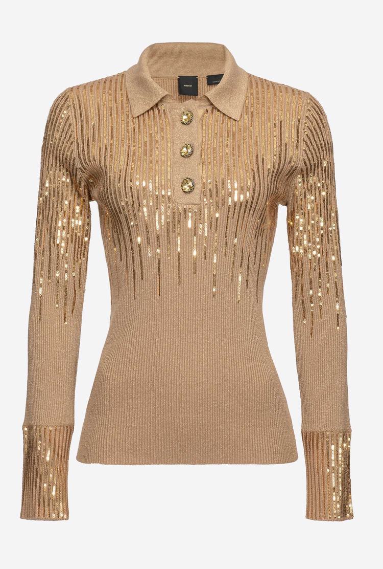 Women's Pinko Sequins Sweaters Brown/Gold | Australia-98034269