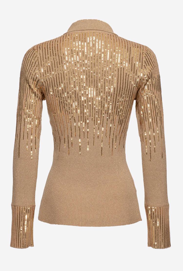 Women's Pinko Sequins Sweaters Brown/Gold | Australia-98034269