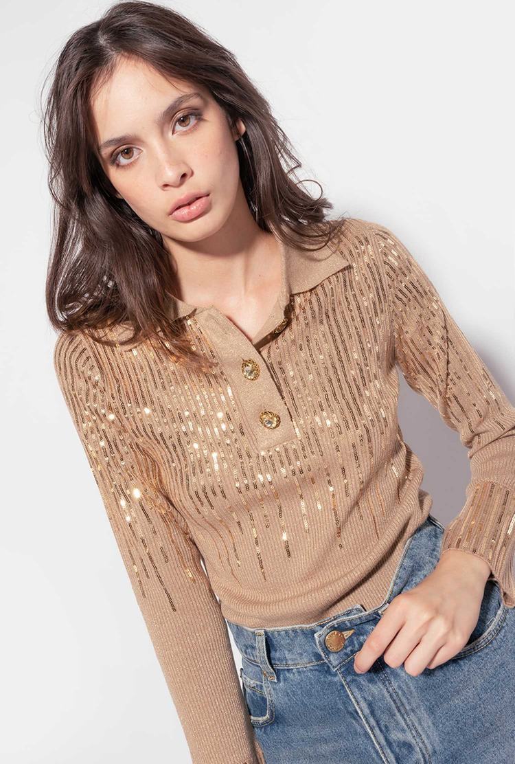 Women\'s Pinko Sequins Sweaters Brown/Gold | Australia-98034269