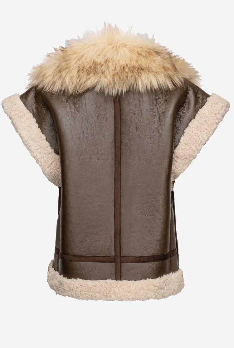 Women's Pinko Shearling-look Aviator Jackets Dark Brown/Beige | Australia-68472399