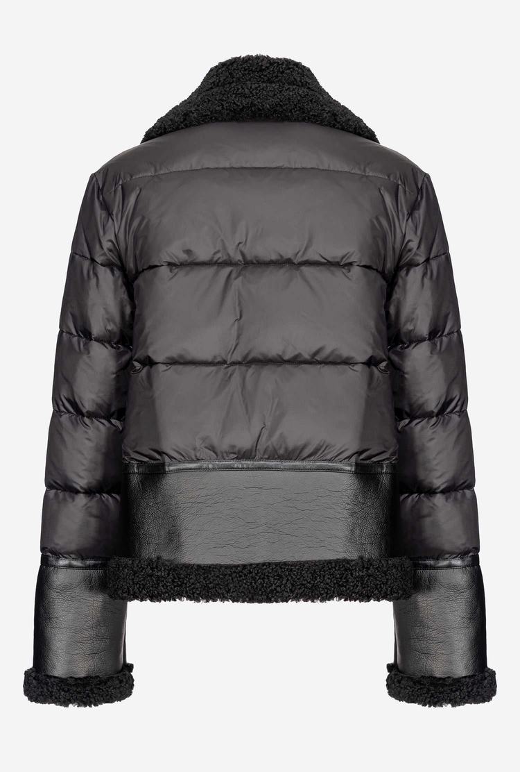 Women's Pinko Sheepskin-effect Faux Fur Detailing Down Jackets Black | Australia-45680919