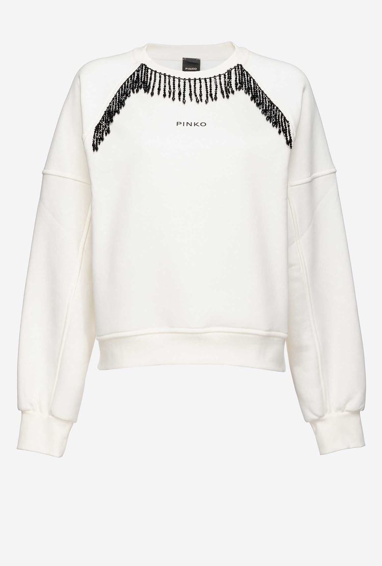 Women's Pinko Shiny Fringing Sweatshirt White | Australia-43125769