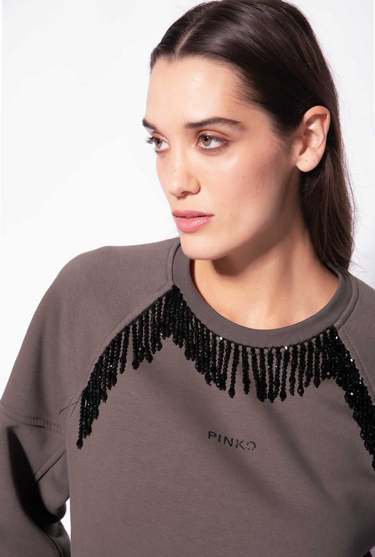 Women's Pinko Shiny Fringing Sweatshirt Green Grey | Australia-57603289