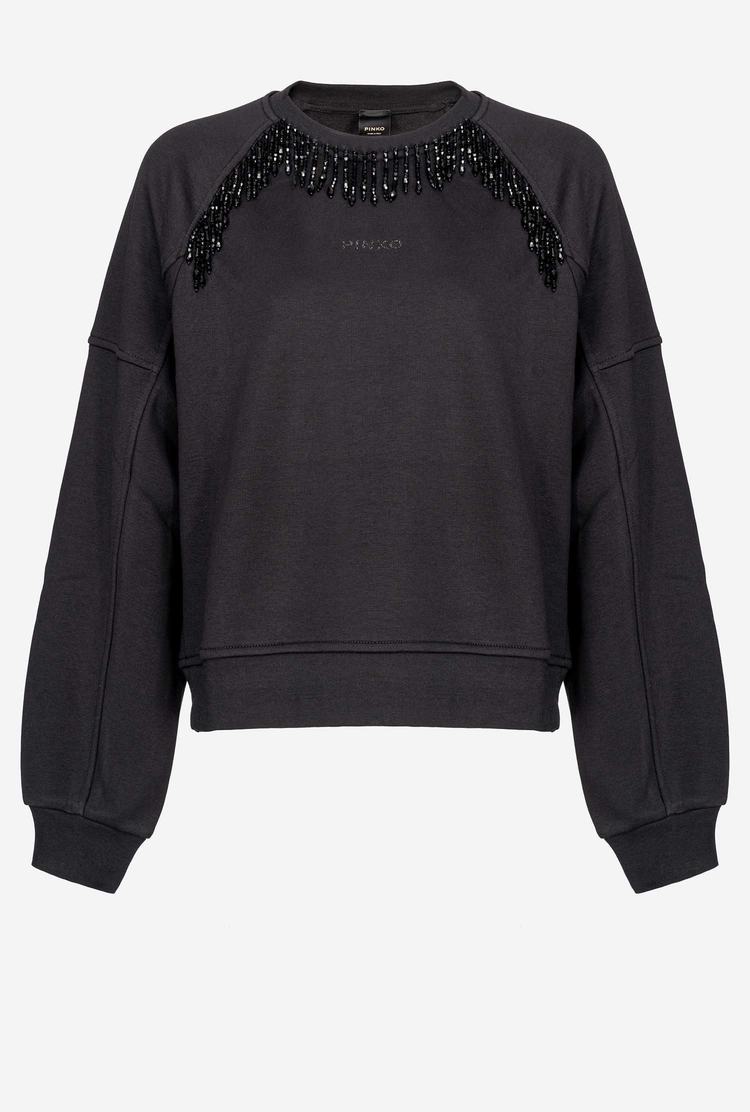 Women's Pinko Shiny Fringing Sweatshirt Black | Australia-69184509