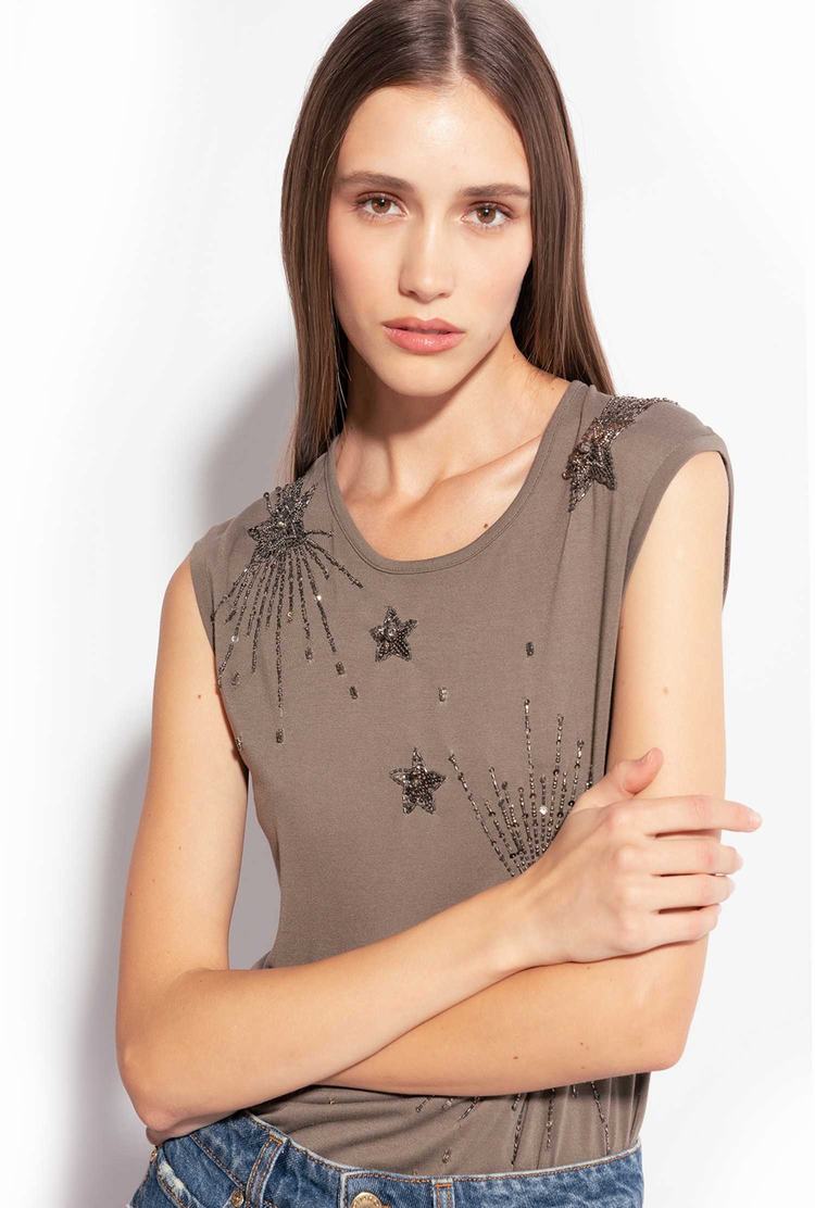 Women's Pinko Shiny Star Embroidery Tanks Green | Australia-03742859