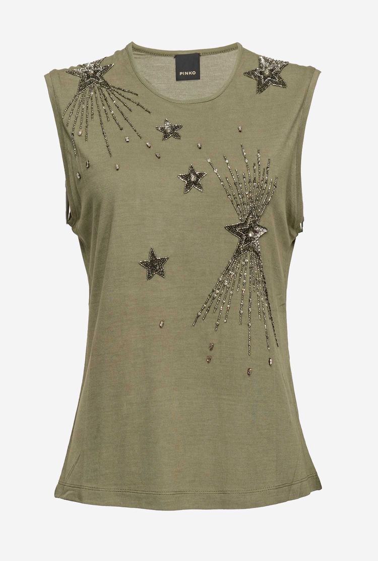 Women's Pinko Shiny Star Embroidery Tanks Green | Australia-03742859