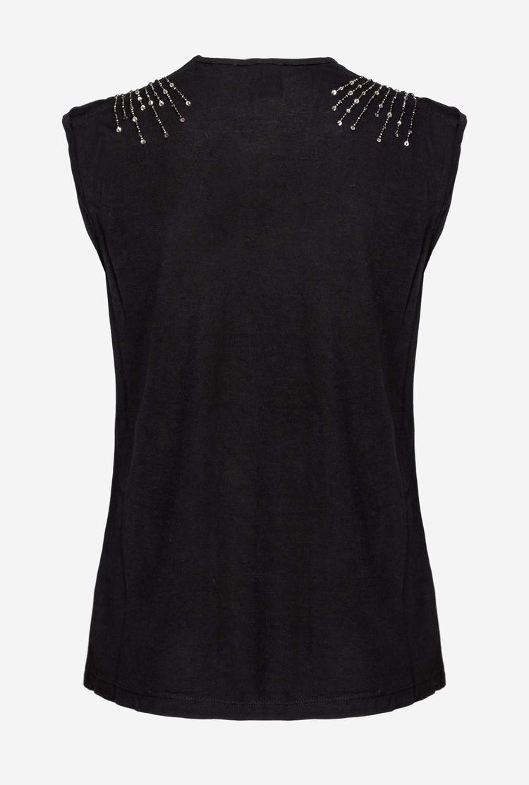 Women's Pinko Shiny Star Embroidery Tanks Black | Australia-37218609