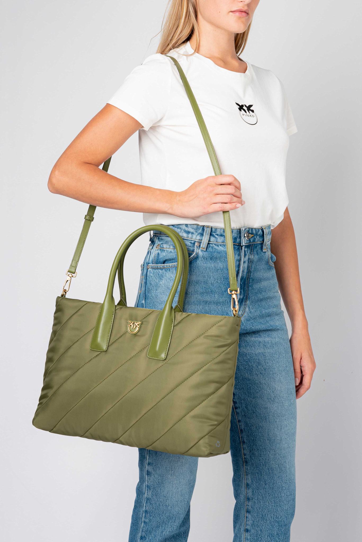 Women's Pinko Shopper Shoulder Bags Green Gold | Australia-98146209