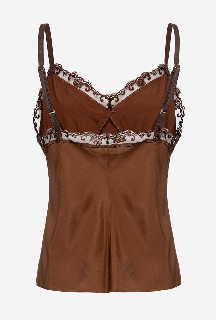 Women's Pinko Silk And Lace Tanks Dark Brown | Australia-75129489