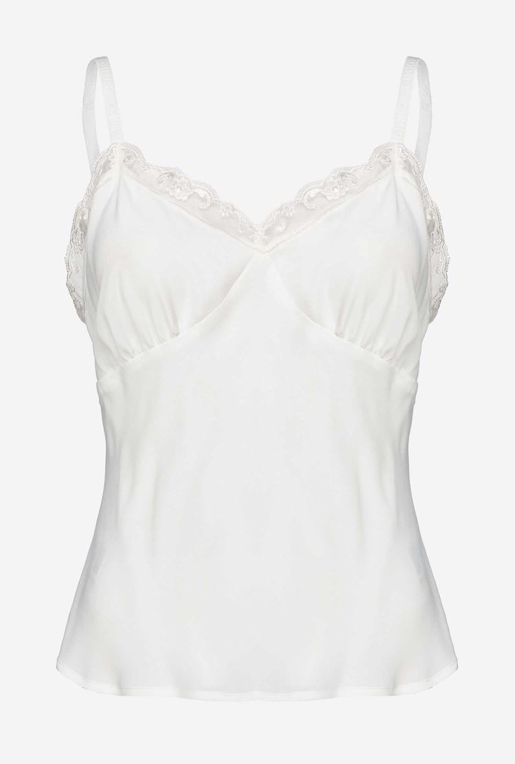 Women's Pinko Silk And Lace Tanks White | Australia-30957819