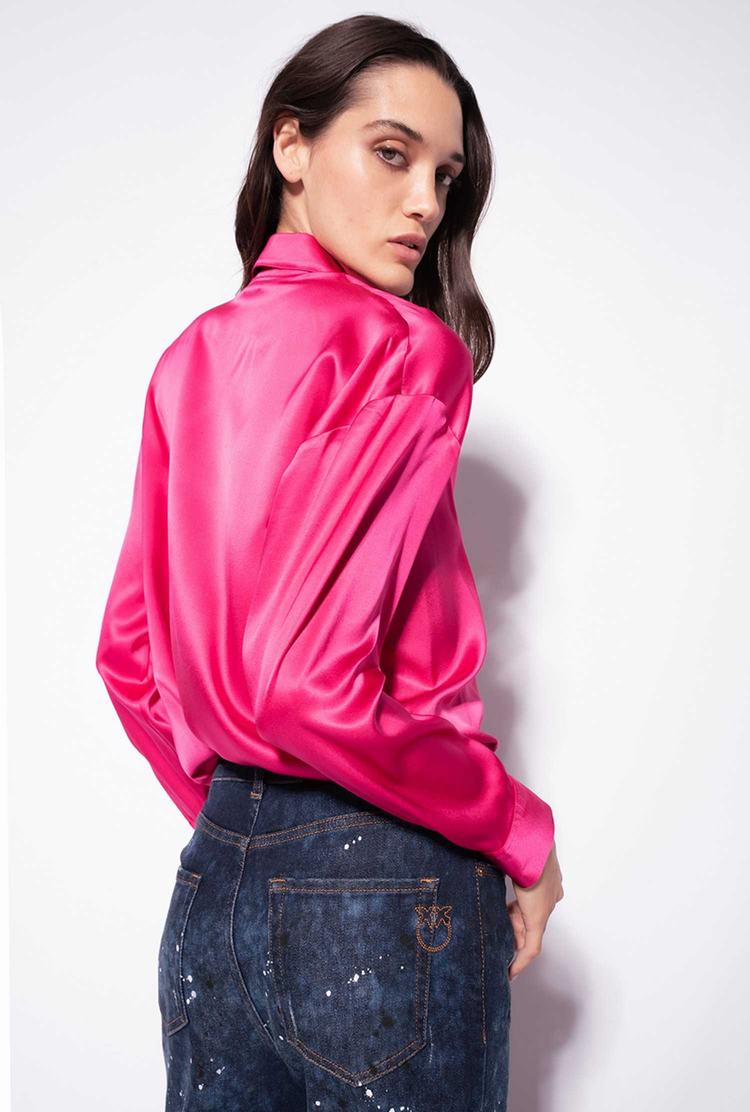 Women's Pinko Silk Satin Shirts Fuchsia Purple | Australia-70381469