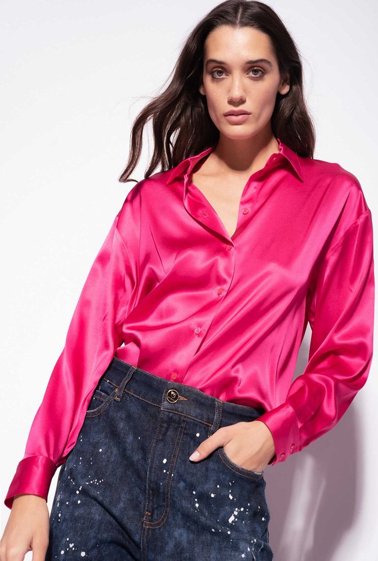 Women\'s Pinko Silk Satin Shirts Fuchsia Purple | Australia-70381469