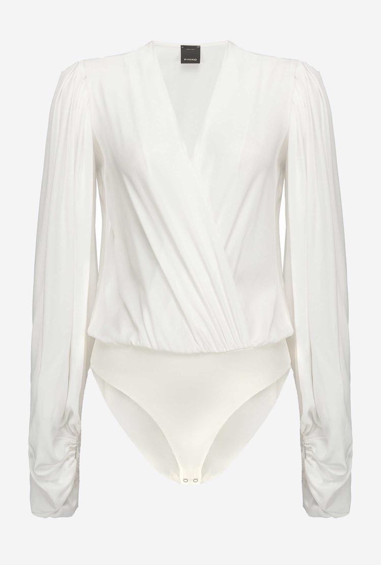 Women's Pinko Silk-blend Wrap-front Bodysuit White | Australia-86143059