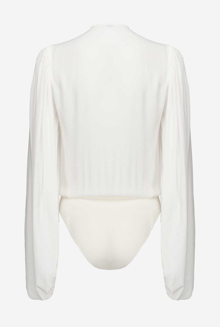 Women's Pinko Silk-blend Wrap-front Bodysuit White | Australia-86143059