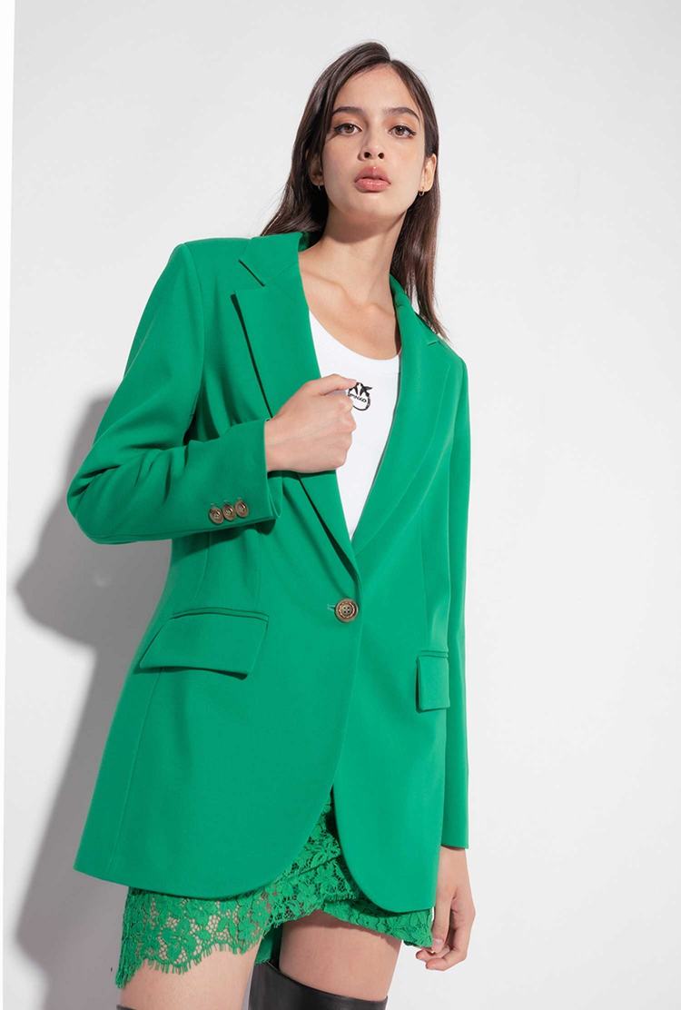 Women's Pinko Single-breasted Fabric-stitch Blazers Green | Australia-27196389