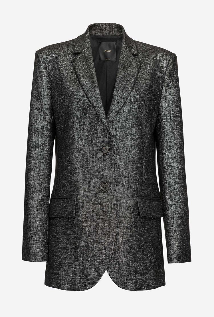 Women's Pinko Single-breasted Lurex Blazers Black/Silver | Australia-92304789