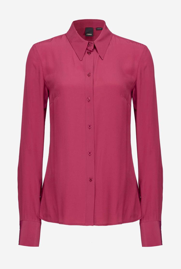 Women\'s Pinko Slim-fit Silk-blend Shirts Fuchsia | Australia-06231949