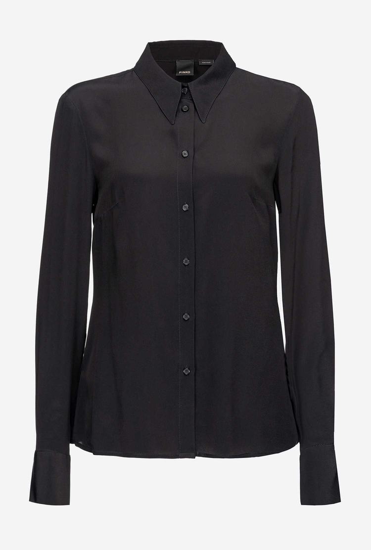 Women's Pinko Slim-fit Silk-blend Shirts Black | Australia-19025839