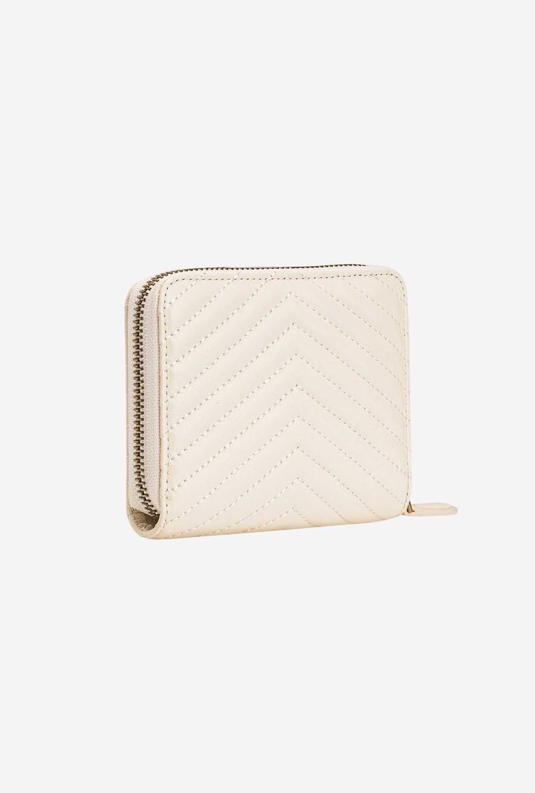 Women's Pinko Small Zip-around In Chevron-patterned Nappa Wallets White Gold | Australia-28195469