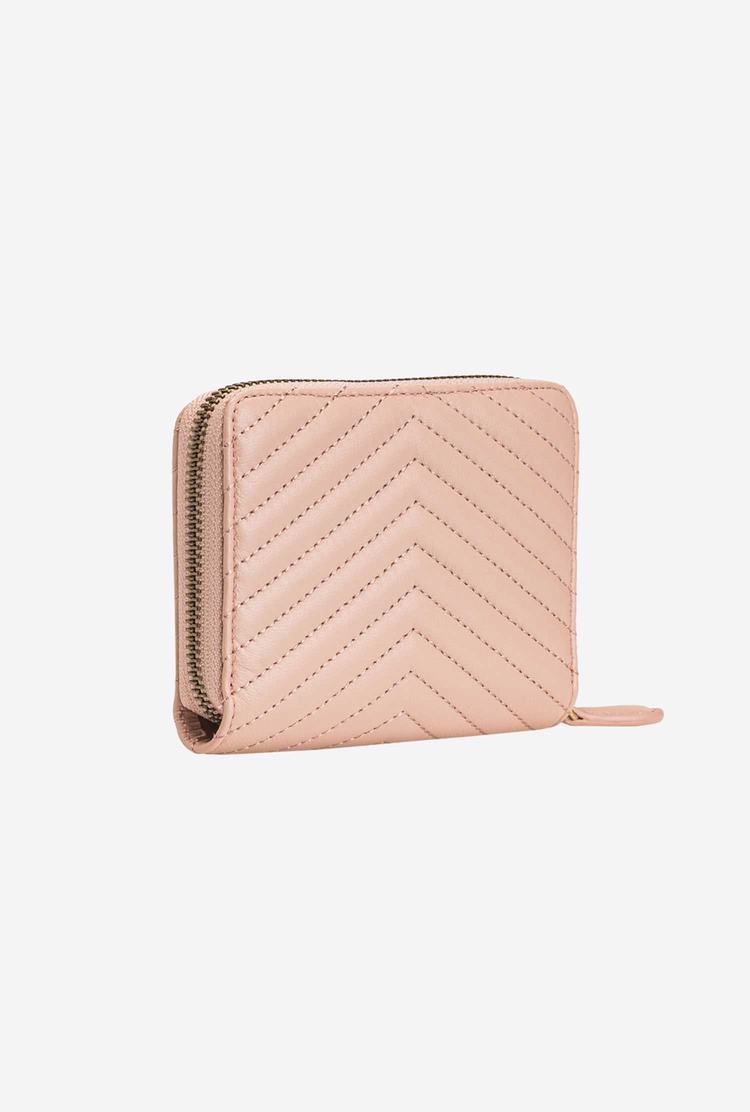 Women's Pinko Small Zip-around In Chevron-patterned Nappa Wallets Pink Gold | Australia-56038299