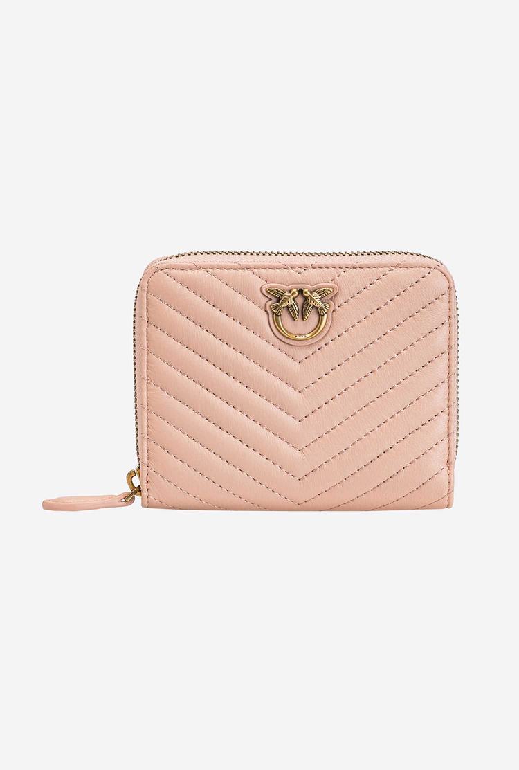 Women\'s Pinko Small Zip-around In Chevron-patterned Nappa Wallets Pink Gold | Australia-56038299