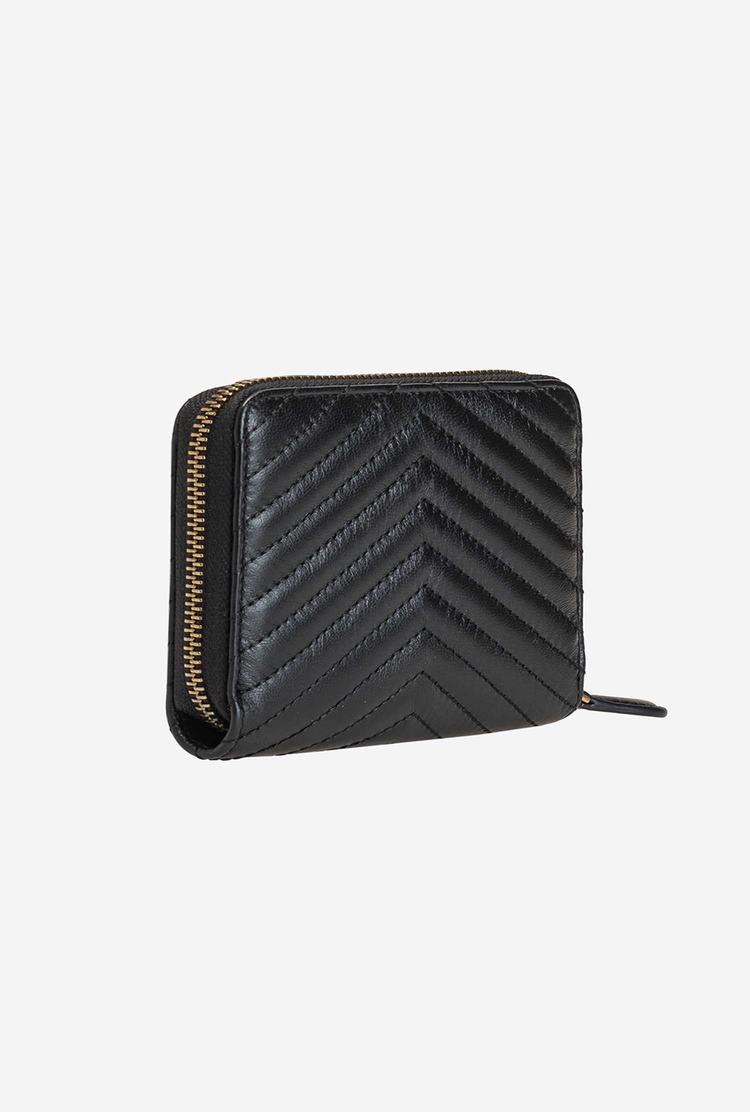 Women's Pinko Small Zip-around In Chevron-patterned Nappa Wallets Black Gold | Australia-64271599