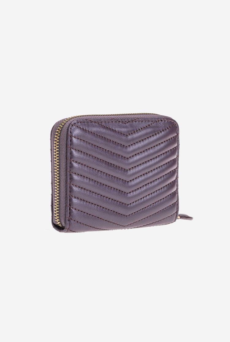 Women's Pinko Small Zip-around In Chevron-patterned Nappa Leather Purses Purple Gold | Australia-71923809