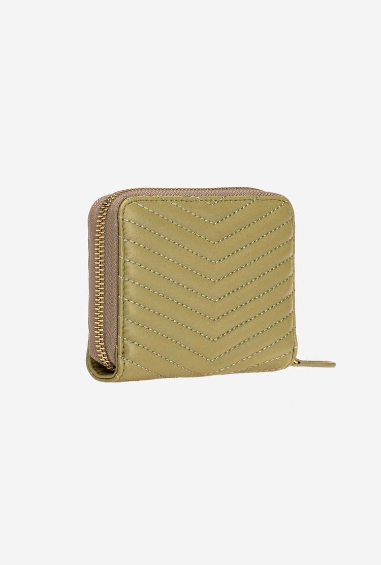 Women's Pinko Small Zip-around In Chevron-patterned Nappa Leather Purses Olive Green Gold | Australia-89523149