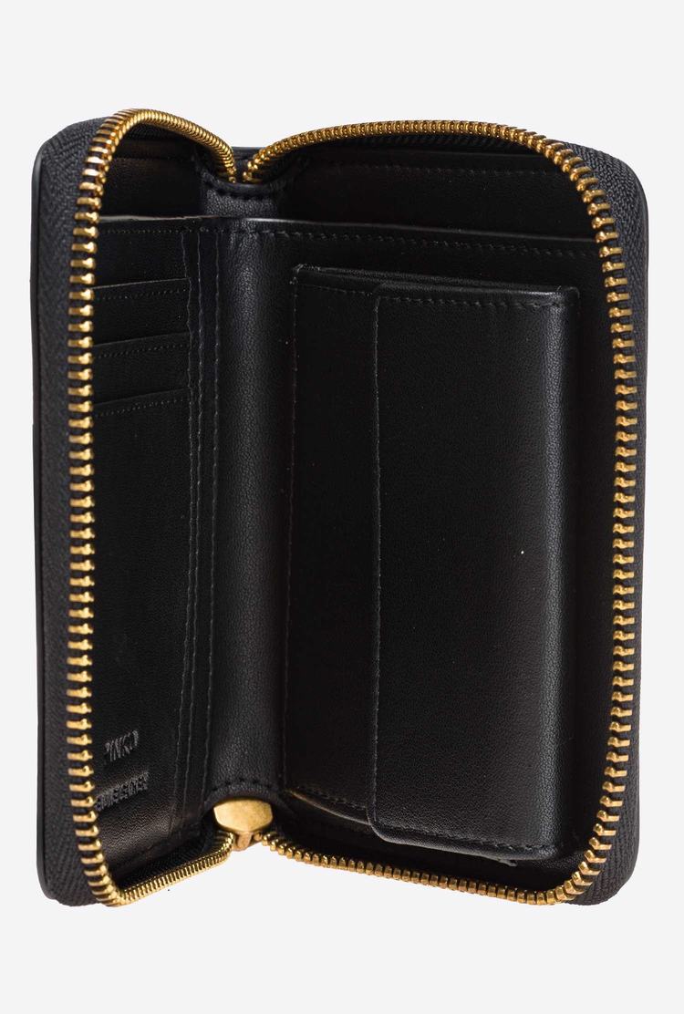 Women's Pinko Small Zip-around Leather Purses Black Gold | Australia-13740289