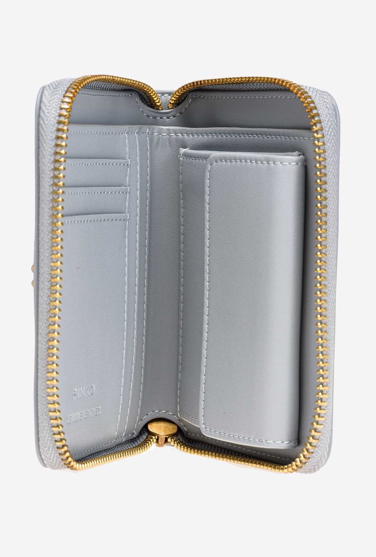 Women's Pinko Small Zip-around Leather Purses Grey Gold | Australia-32098459