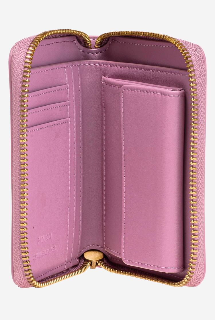 Women's Pinko Small Zip-around Leather Purses Pink Gold | Australia-51826399