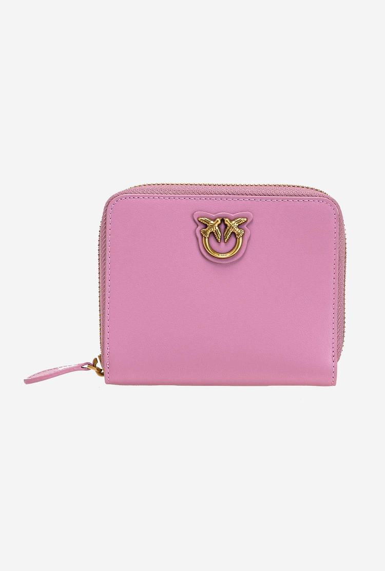 Women\'s Pinko Small Zip-around Leather Purses Pink Gold | Australia-51826399