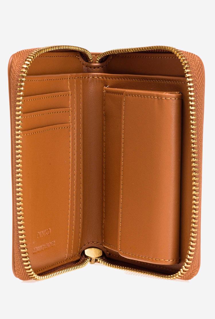 Women's Pinko Small Zip-around Leather Purses Brown Gold | Australia-79143059