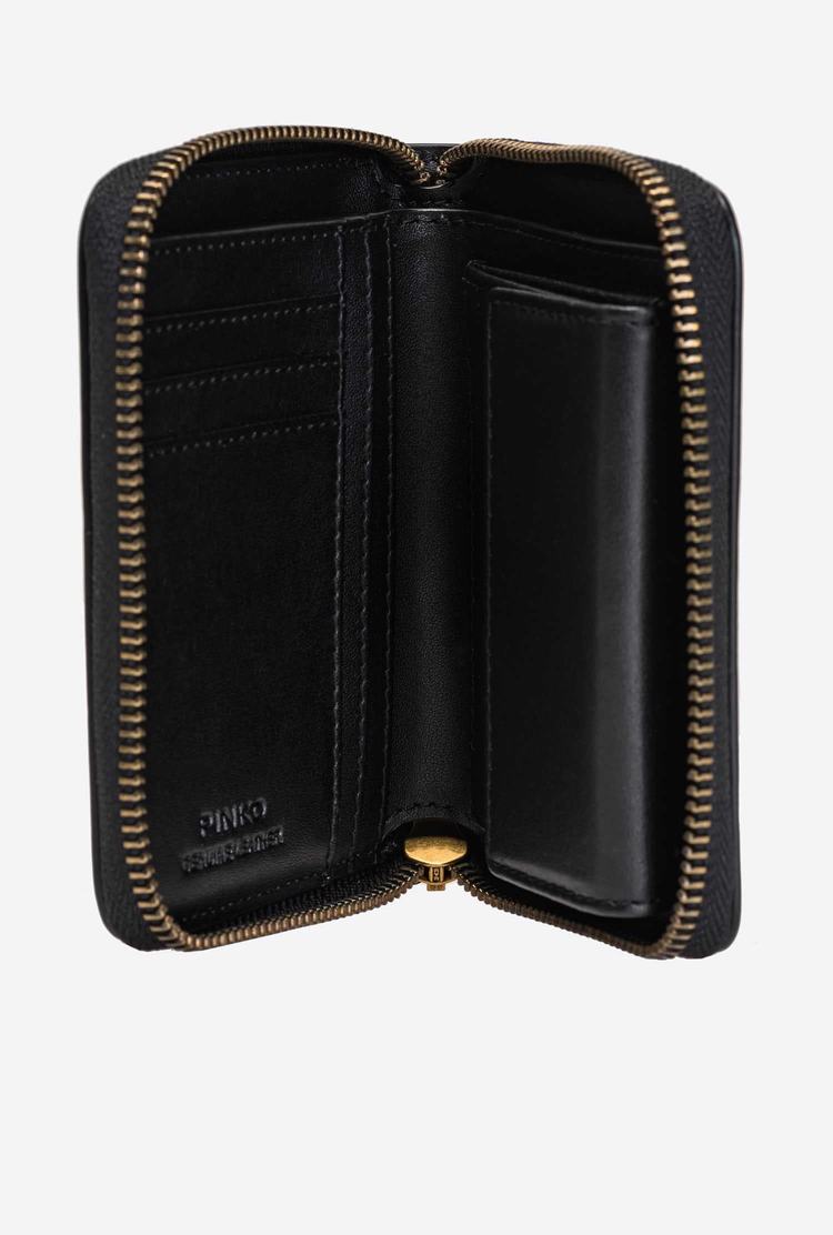 Women's Pinko Small Zip-around Leather Wallets Black Gold | Australia-81259609