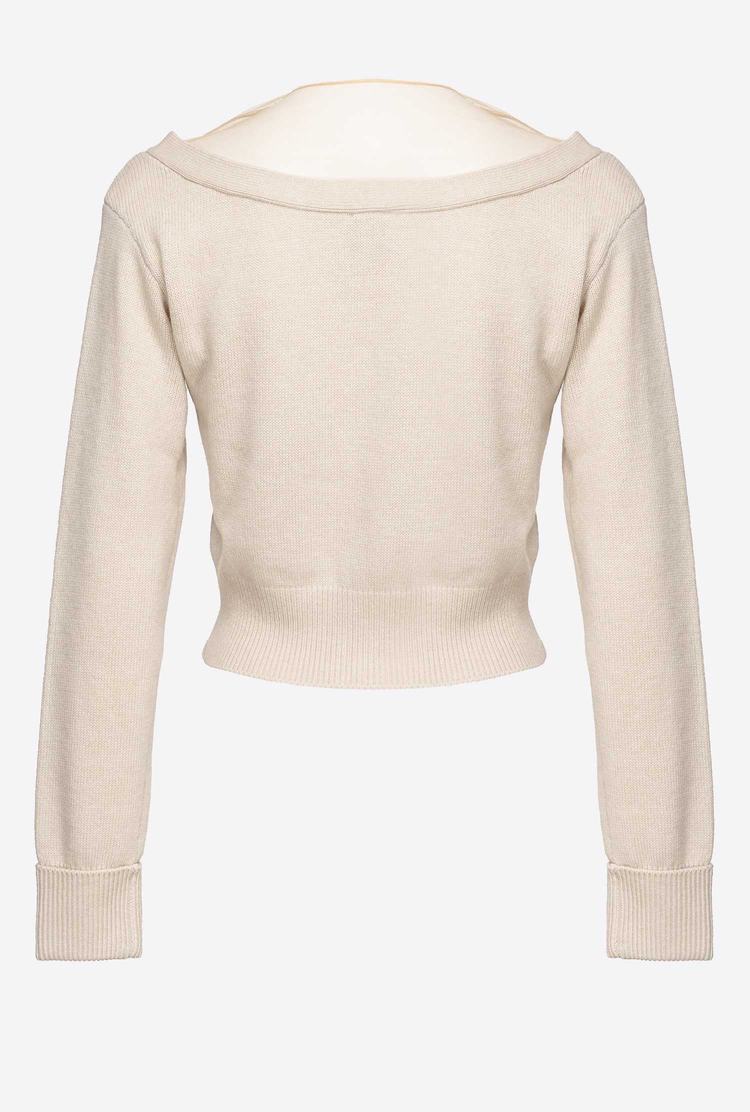 Women's Pinko Soft Wool And Tulle Cardigan Beige | Australia-63519479